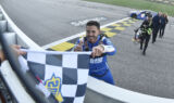 Three in a row! Look as Larson celebrates storybook Kansas win